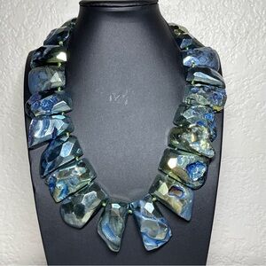 Sterling Silver Large Agates Agate Natural Stones Necklace Vintage Blue 377 gram